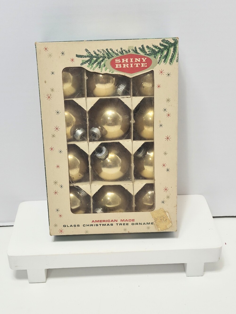 VTG Shiny Brite Gold Glass Christmas  Ornaments - Set of 12